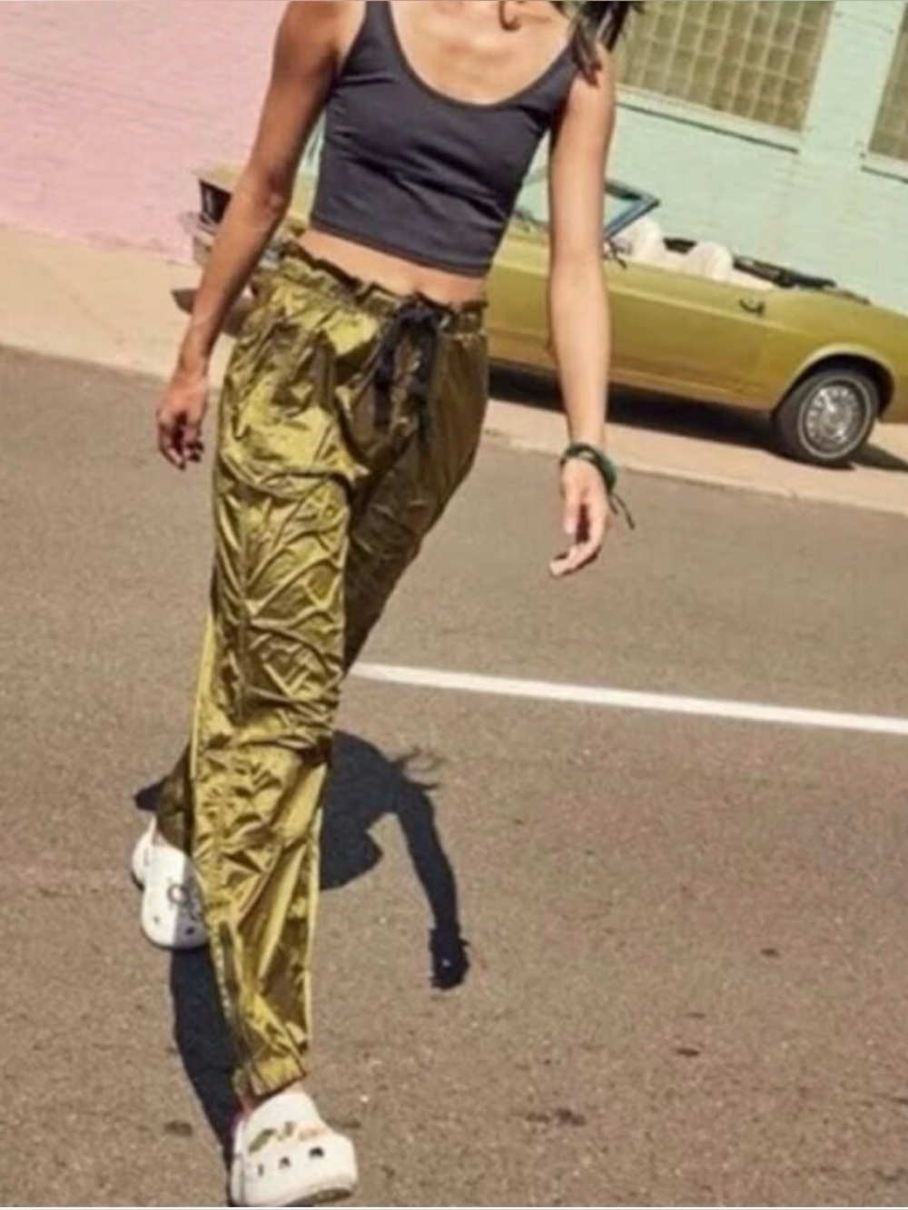 FP Movement Metallic Olive Green Pull-On Cargo Joggers Reflective Trim S - Picture 1 of 15